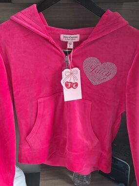 Juicy Couture Hot Vixen Pink Velour Hoodie & Joggers Set Heart Juicy Logo Large